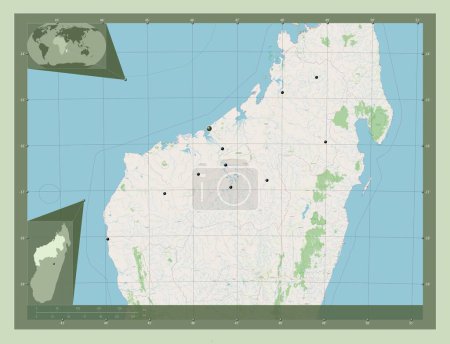 Photo for Mahajanga, autonomous province of Madagascar. Open Street Map. Locations of major cities of the region. Corner auxiliary location maps - Royalty Free Image