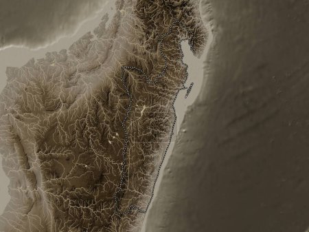 Photo for Toamasina, autonomous province of Madagascar. Elevation map colored in sepia tones with lakes and rivers - Royalty Free Image