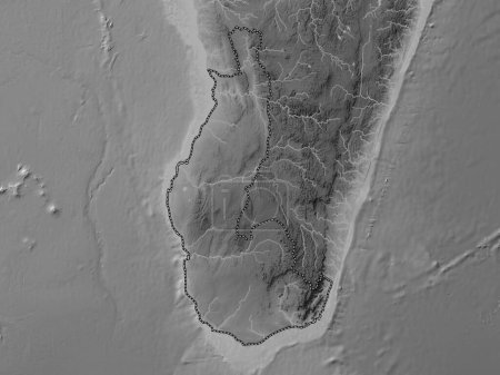 Foto de Toliary, provincia autónoma de Madagascar. Mapa de elevación a escala de grises con lagos y ríos - Imagen libre de derechos