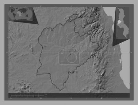 Photo for Kasungu, district of Malawi. Bilevel elevation map with lakes and rivers. Locations of major cities of the region. Corner auxiliary location maps - Royalty Free Image