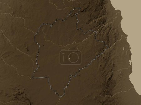Photo for Kasungu, district of Malawi. Elevation map colored in sepia tones with lakes and rivers - Royalty Free Image