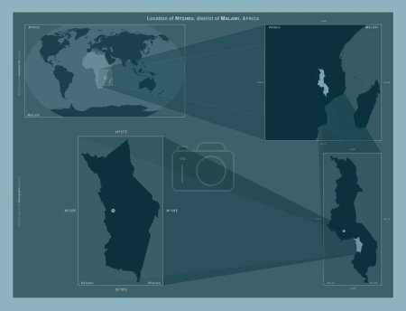Photo for Ntcheu, district of Malawi. Diagram showing the location of the region on larger-scale maps. Composition of vector frames and PNG shapes on a solid background - Royalty Free Image