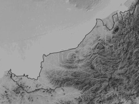Photo for Sarawak, state of Malaysia. Grayscale elevation map with lakes and rivers - Royalty Free Image