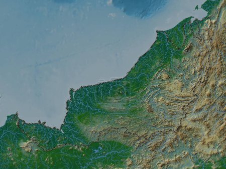 Photo for Sarawak, state of Malaysia. Colored elevation map with lakes and rivers - Royalty Free Image