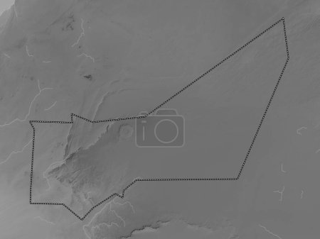 Foto de Adrar, región de Mauritania. Mapa de elevación a escala de grises con lagos y ríos - Imagen libre de derechos