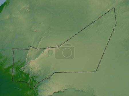 Foto de Adrar, región de Mauritania. Mapa de elevación de colores con lagos y ríos - Imagen libre de derechos