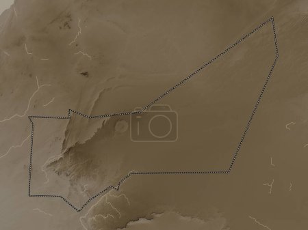 Foto de Adrar, región de Mauritania. Mapa de elevación coloreado en tonos sepia con lagos y ríos - Imagen libre de derechos