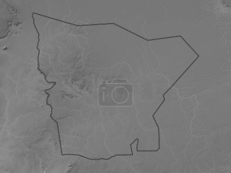 Téléchargez les photos : Hodh el Gharbi, région de Mauritanie. Carte d'altitude en niveaux de gris avec lacs et rivières - en image libre de droit