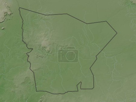 Téléchargez les photos : Hodh el Gharbi, région de Mauritanie. Carte d'altitude colorée dans le style wiki avec des lacs et des rivières - en image libre de droit