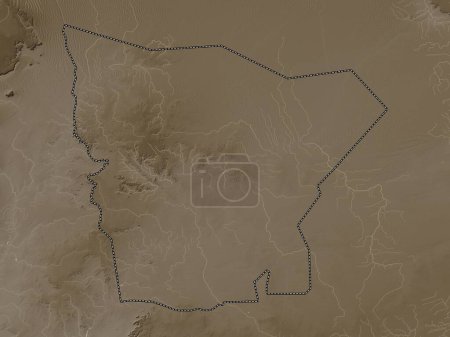 Téléchargez les photos : Hodh el Gharbi, région de Mauritanie. Carte d'altitude colorée dans des tons sépia avec des lacs et des rivières - en image libre de droit