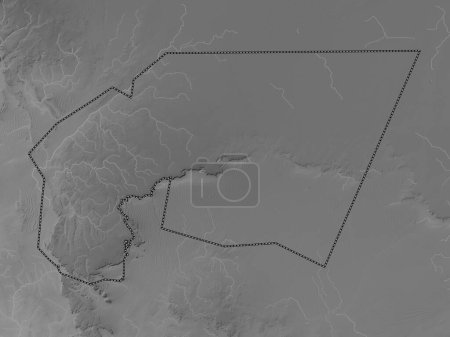 Foto de Tagant, región de Mauritania. Mapa de elevación a escala de grises con lagos y ríos - Imagen libre de derechos
