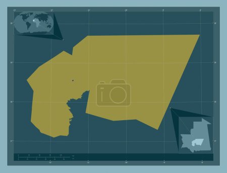 Foto de Tagant, región de Mauritania. Forma de color sólido. Ubicaciones de las principales ciudades de la región. Mapas de ubicación auxiliares de esquina - Imagen libre de derechos