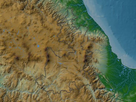 Foto de Puebla, estado de México. Mapa de elevación de colores con lagos y ríos - Imagen libre de derechos