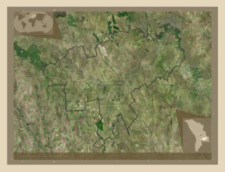 Téléchargez les photos : Causeni, district de Moldavie. Carte satellite haute résolution. Corner cartes de localisation auxiliaires - en image libre de droit