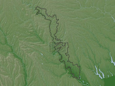 Téléchargez les photos : Transnistrie, unité territoriale de Moldavie. Carte d'altitude colorée dans le style wiki avec des lacs et des rivières - en image libre de droit