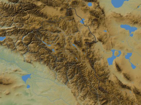 Foto de Bayan-Olgiy, provincia de Mongolia. Mapa de elevación de colores con lagos y ríos - Imagen libre de derechos
