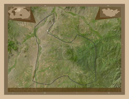 Foto de Darhan-Uul, municipio de Mongolia. Mapa satelital de baja resolución. Mapas de ubicación auxiliares de esquina - Imagen libre de derechos