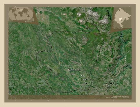Photo for Danilovgrad, municipality of Montenegro. High resolution satellite map. Locations and names of major cities of the region. Corner auxiliary location maps - Royalty Free Image