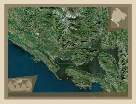 Photo for Herceg Novi, municipality of Montenegro. High resolution satellite map. Locations of major cities of the region. Corner auxiliary location maps - Royalty Free Image