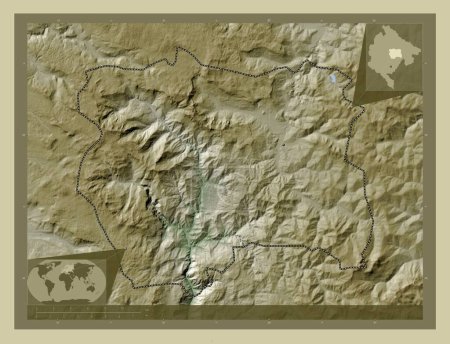 Photo for Kolasin, municipality of Montenegro. Elevation map colored in wiki style with lakes and rivers. Locations of major cities of the region. Corner auxiliary location maps - Royalty Free Image