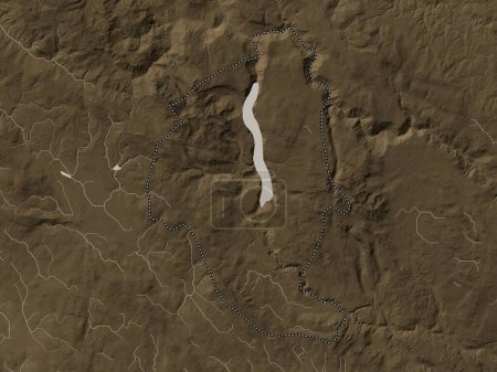 Téléchargez les photos : Pluzine, municipalité du Monténégro. Carte d'altitude colorée dans des tons sépia avec des lacs et des rivières - en image libre de droit