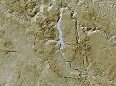 Téléchargez les photos : Pluzine, municipalité du Monténégro. Carte d'altitude colorée dans le style wiki avec des lacs et des rivières - en image libre de droit