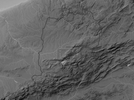 Photo for Beni Mellal-Khenifra, region of Morocco. Grayscale elevation map with lakes and rivers - Royalty Free Image