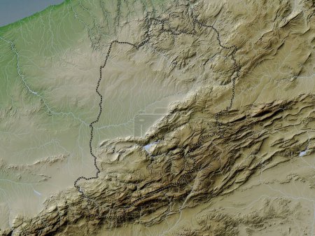 Photo for Beni Mellal-Khenifra, region of Morocco. Elevation map colored in wiki style with lakes and rivers - Royalty Free Image