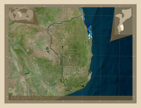 Photo for Inhambane, province of Mozambique. High resolution satellite map. Locations of major cities of the region. Corner auxiliary location maps - Royalty Free Image