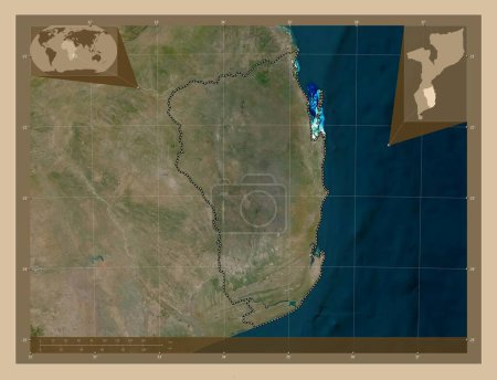 Photo for Inhambane, province of Mozambique. Low resolution satellite map. Locations of major cities of the region. Corner auxiliary location maps - Royalty Free Image