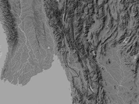 Foto de Kayin, estado de Myanmar. Mapa de elevación de Bilevel con lagos y ríos - Imagen libre de derechos