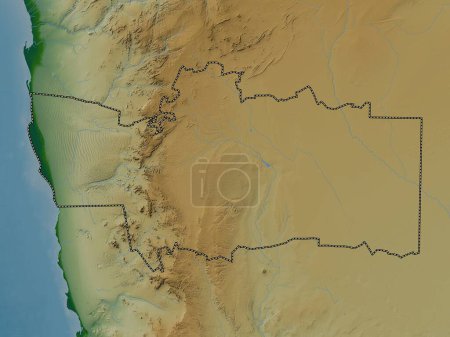 Téléchargez les photos : Hardap, région de Namibie. Carte d'altitude colorée avec lacs et rivières - en image libre de droit