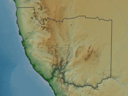 Foto de !Karas, región de Namibia. Mapa de elevación de colores con lagos y ríos - Imagen libre de derechos