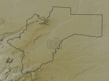 Téléchargez les photos : Otjozondjupa, région de Namibie. Carte d'altitude colorée dans le style wiki avec des lacs et des rivières - en image libre de droit