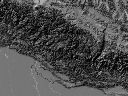 Photo for Mid-Western, development region of Nepal. Bilevel elevation map with lakes and rivers - Royalty Free Image