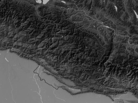 Photo for Mid-Western, development region of Nepal. Grayscale elevation map with lakes and rivers - Royalty Free Image