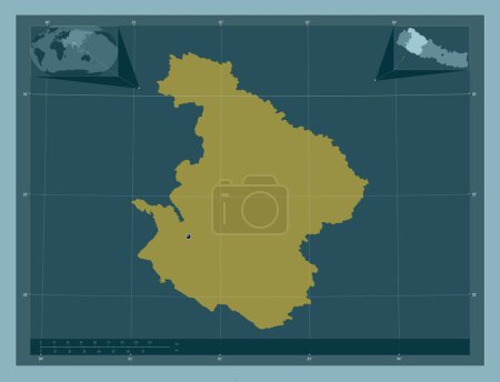 Photo for Mid-Western, development region of Nepal. Solid color shape. Corner auxiliary location maps - Royalty Free Image