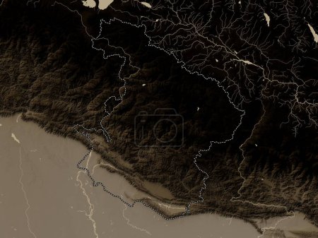 Photo for Mid-Western, development region of Nepal. Elevation map colored in sepia tones with lakes and rivers - Royalty Free Image