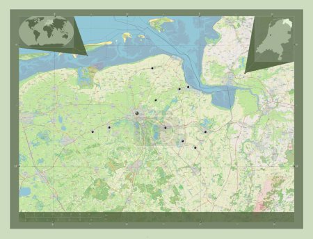 Photo for Groningen, province of Netherlands. Open Street Map. Locations of major cities of the region. Corner auxiliary location maps - Royalty Free Image