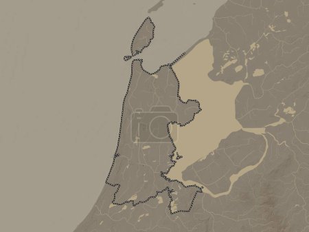 Photo for Noord-Holland, province of Netherlands. Elevation map colored in sepia tones with lakes and rivers - Royalty Free Image
