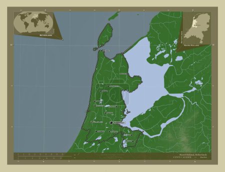 Photo for Noord-Holland, province of Netherlands. Elevation map colored in wiki style with lakes and rivers. Locations and names of major cities of the region. Corner auxiliary location maps - Royalty Free Image