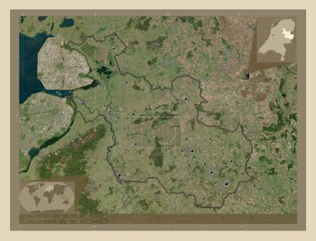 Photo for Overijssel, province of Netherlands. High resolution satellite map. Locations of major cities of the region. Corner auxiliary location maps - Royalty Free Image