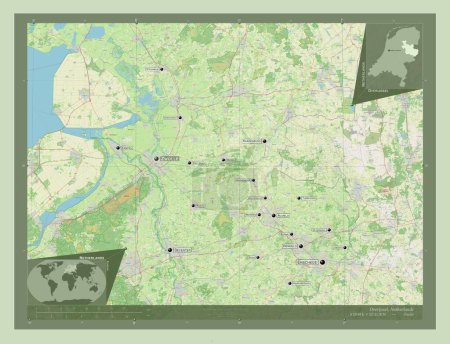 Photo for Overijssel, province of Netherlands. Open Street Map. Locations and names of major cities of the region. Corner auxiliary location maps - Royalty Free Image