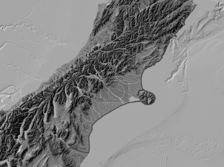 Photo for Canterbury, regional council of New Zealand. Bilevel elevation map with lakes and rivers - Royalty Free Image