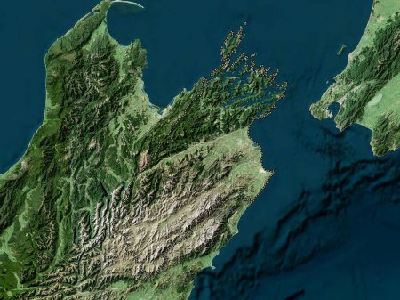 Marlborough, Einheitsbehörde Neuseelands. Satellitenkarte mit niedriger Auflösung