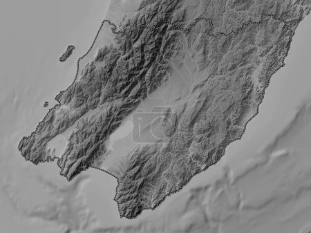 Téléchargez les photos : Wellington, conseil régional de Nouvelle-Zélande. Carte d'altitude en niveaux de gris avec lacs et rivières - en image libre de droit