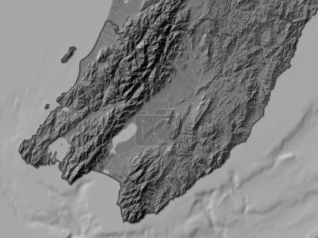 Téléchargez les photos : Wellington, conseil régional de Nouvelle-Zélande. Carte d'altitude de Bilevel avec lacs et rivières - en image libre de droit