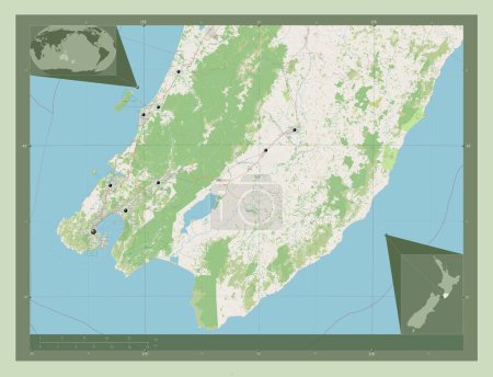 Photo for Wellington, regional council of New Zealand. Open Street Map. Locations of major cities of the region. Corner auxiliary location maps - Royalty Free Image
