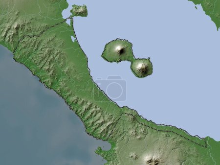 Foto de Rivas, departamento de Nicaragua. Mapa de elevación coloreado en estilo wiki con lagos y ríos - Imagen libre de derechos