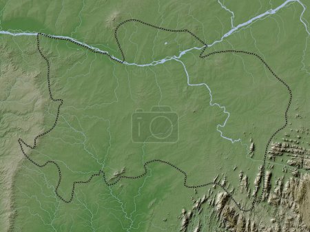Foto de Benue, estado de Nigeria. Mapa de elevación coloreado en estilo wiki con lagos y ríos - Imagen libre de derechos